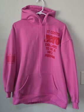 Pink Graphic Pullover Hoodie with Bold Red Print